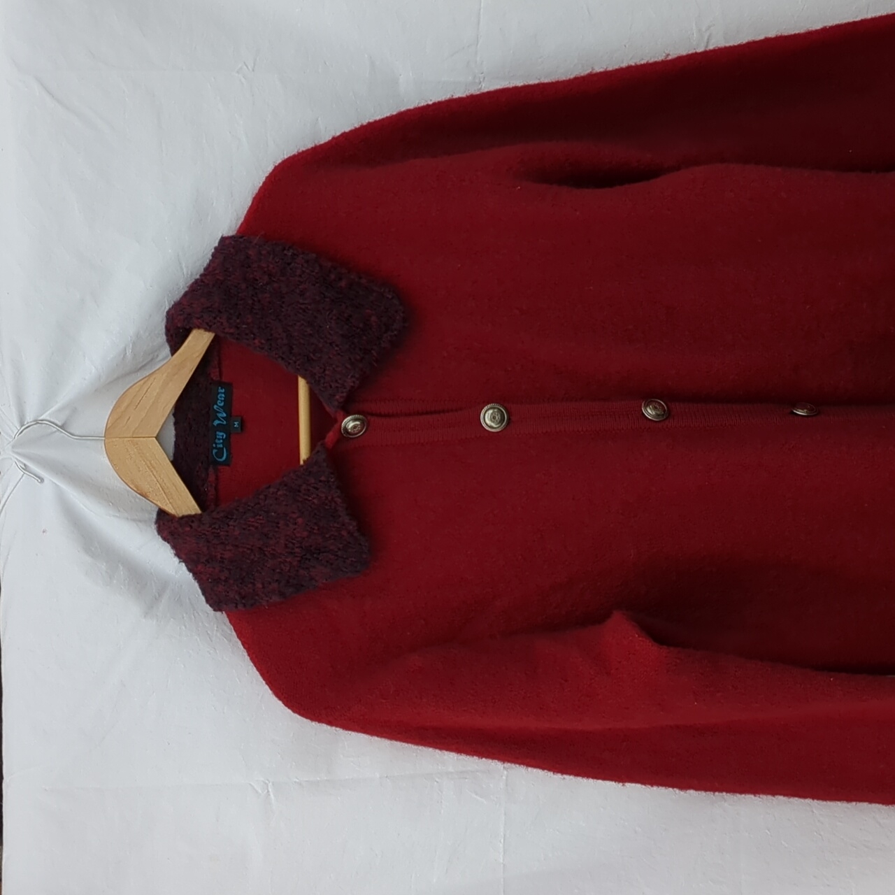 City Wear Coat Vintage Boiled Wool Button Up Dark Red Jacket Medium